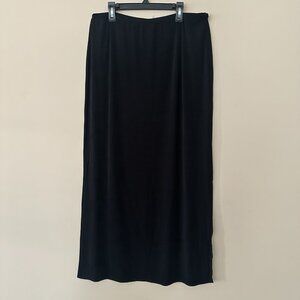 Kathy Ireland Black Pull On Maxi Skirt Women L Stretch Slinky Side Slit Y2K